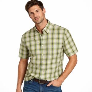 Structure Men's Short-Sleeve Plaid Button-Down Shirt - Lime & Blue